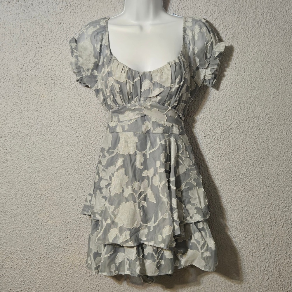 Thirty Thirty Floral Burnout Mini Romper L Blue Cottagecore Coquette Romantic